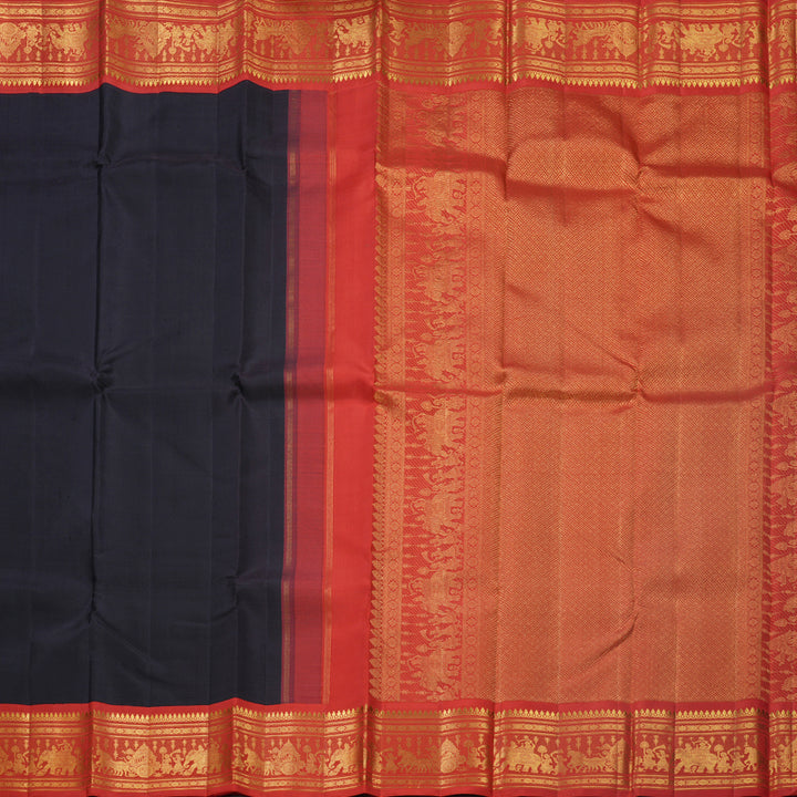 Hayagrivas Handloom Kanchana Brown Kanjivaram Silk Saree with Reddish-Orange Border KBF681G13-1