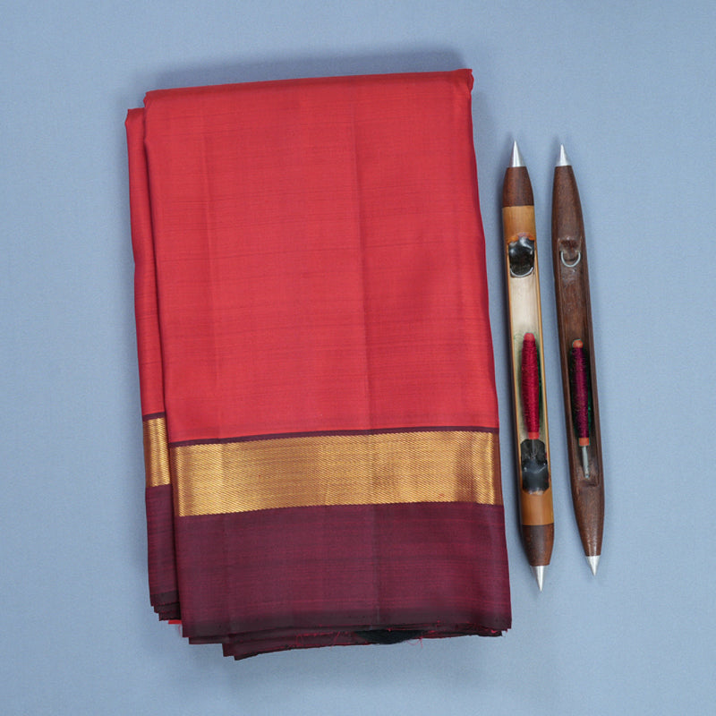 Hayagrivas Handloom Red Kanjivaram Silk Saree with Wine Maroon Border KBF681G2-1