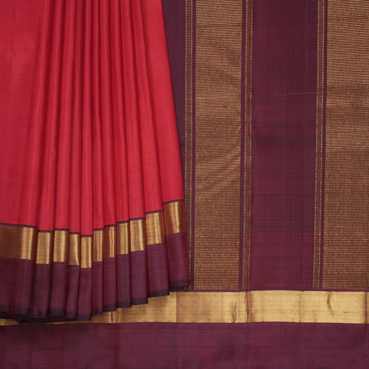 Hayagrivas Handloom Red Kanjivaram Silk Saree with Wine Maroon Border KBF681G2-1