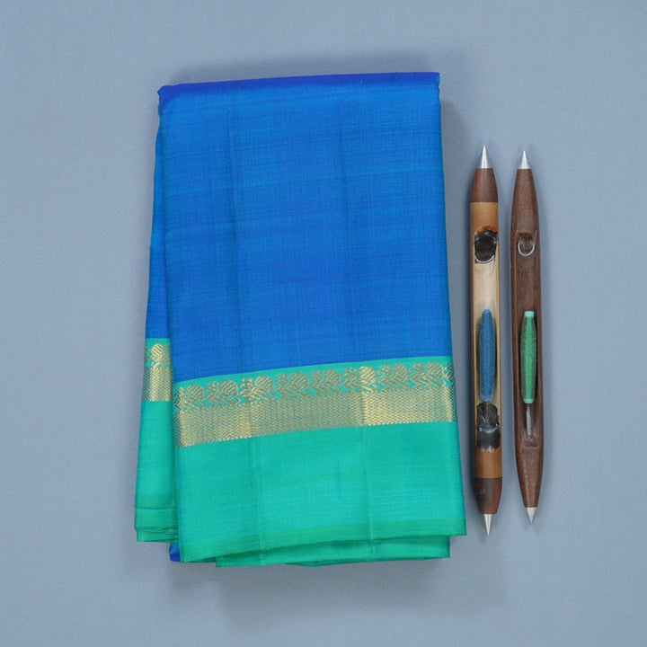 Hayagrivas Handloom Blue Kanjivaram Silk Saree with Aqua Green Border KBF681G3-1