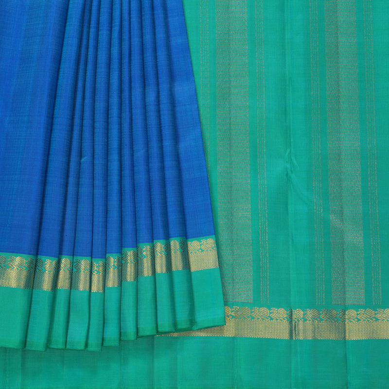 Hayagrivas Handloom Blue Kanjivaram Silk Saree with Aqua Green Border KBF681G3-1