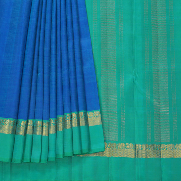 Hayagrivas Handloom Blue Kanjivaram Silk Saree with Aqua Green Border KBF681G3-1