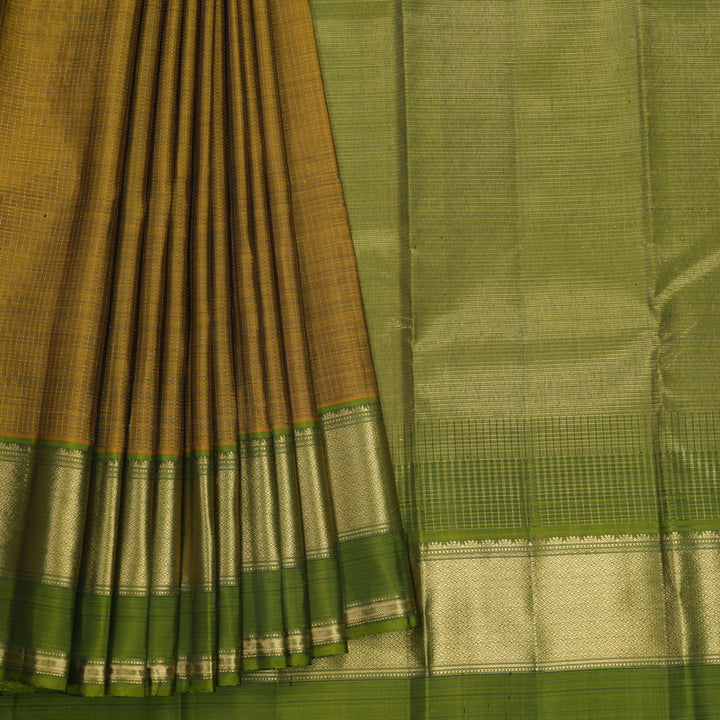 Hayagrivas Handloom Honey Shade Kanjivaram Silk Saree with Mehandi Green Border KBF682G1-2