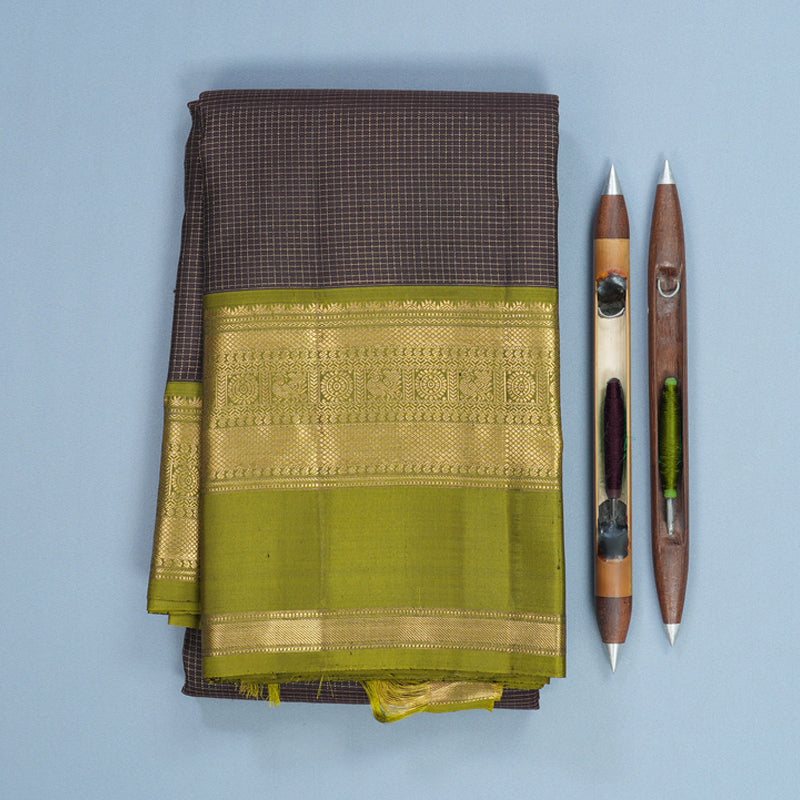Hayagrivas Handloom Kanchana Brown Kanjivaram Silk Saree with Mehandi Green Border KBF682G1-4