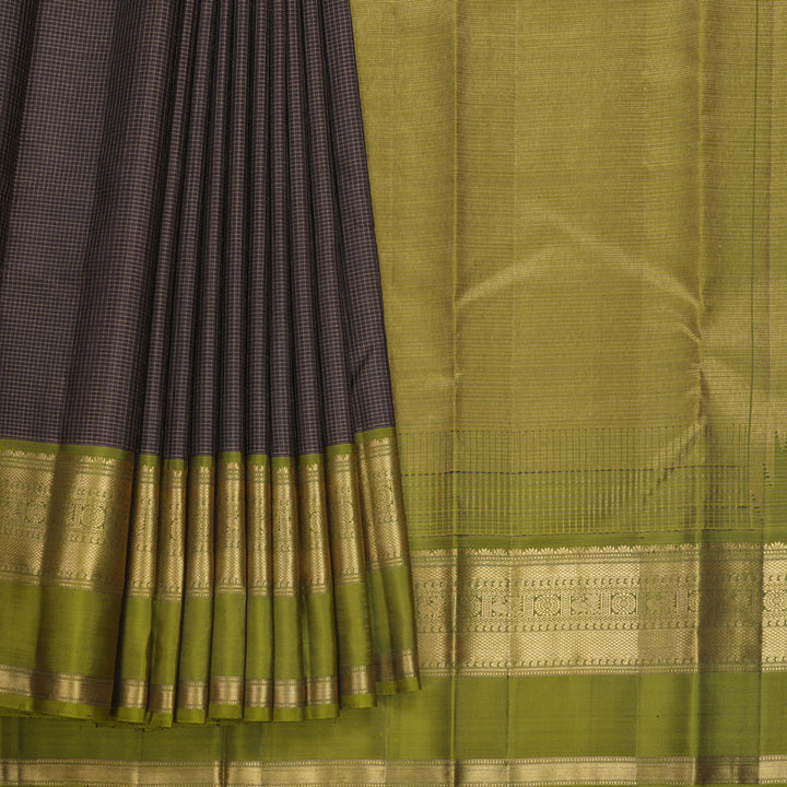 Hayagrivas Handloom Kanchana Brown Kanjivaram Silk Saree with Mehandi Green Border KBF682G1-4