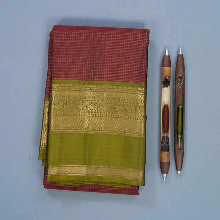 Hayagrivas Handloom Maroon Kanjivaram Silk Saree with Mehandi Green Border KBF682G1-6