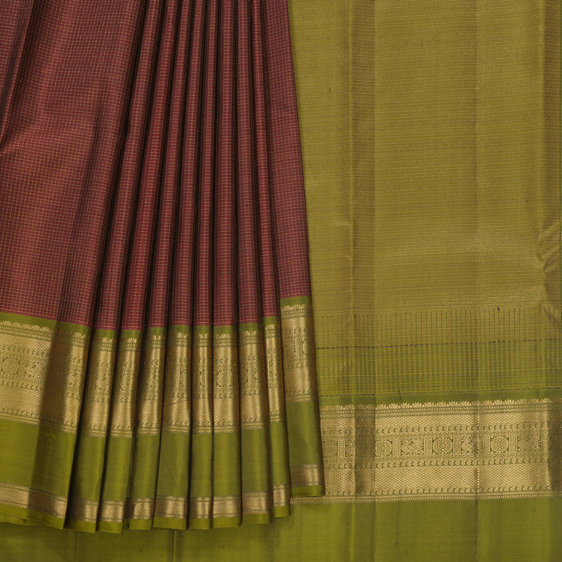 Hayagrivas Handloom Maroon Kanjivaram Silk Saree with Mehandi Green Border KBF682G1-6