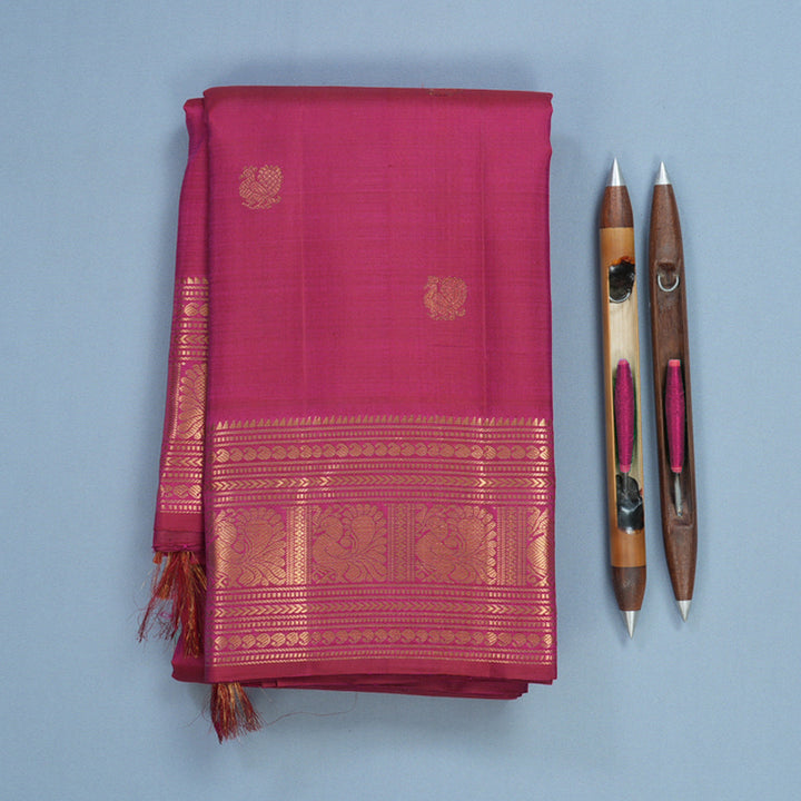 Hayagrivas Handloom Pink Kanjivaram Silk Saree KBF682G11-1