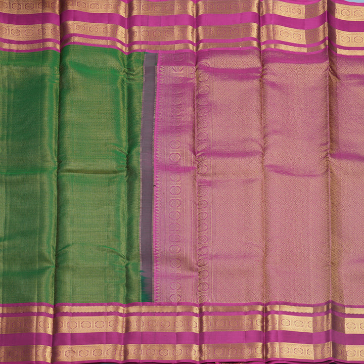 Hayagrivas Handloom Green Kanjivaram Silk Saree with Magenta Border KBF682G14-9