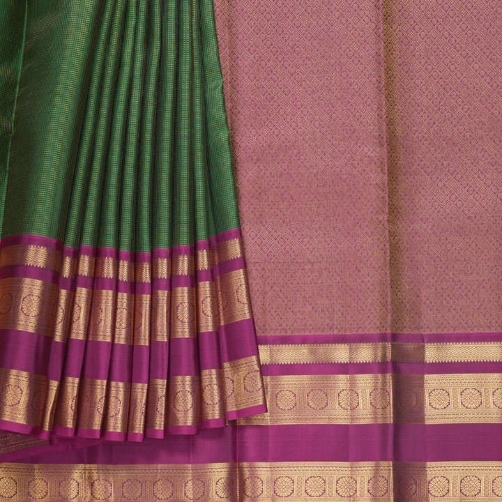 Hayagrivas Handloom Green Kanjivaram Silk Saree with Magenta Border KBF682G14-9