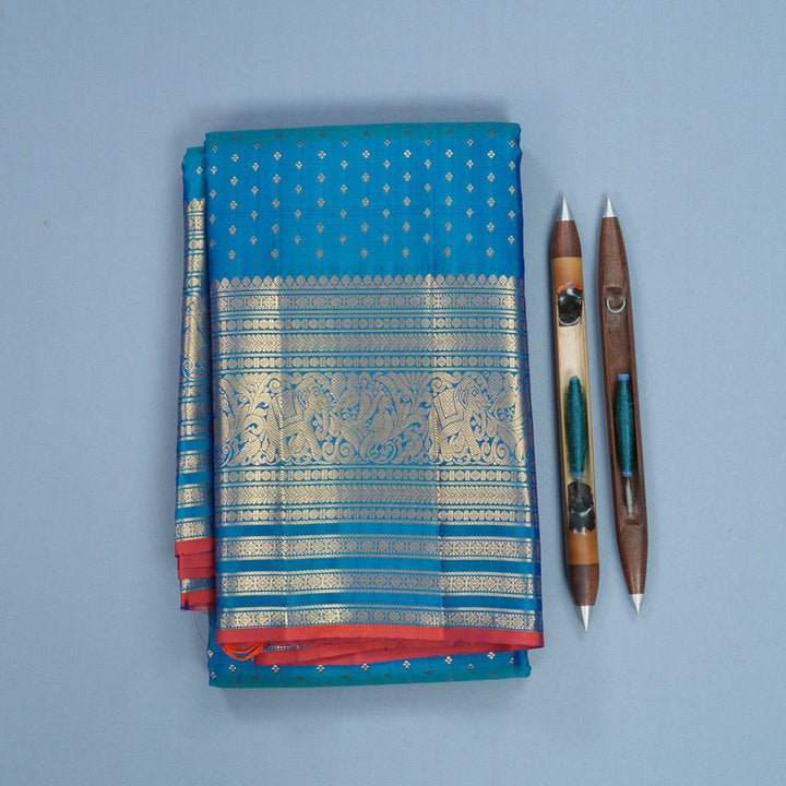 Hayagrivas Handloom Peacock Blue Kanjivaram Silk Saree KBF682G15-1