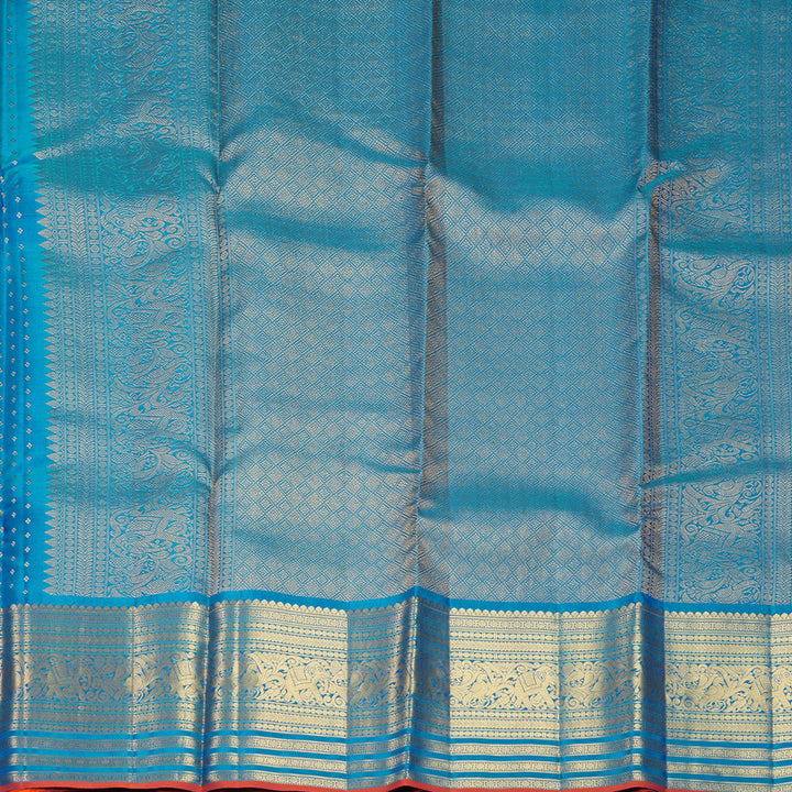 Hayagrivas Handloom Peacock Blue Kanjivaram Silk Saree KBF682G15-1