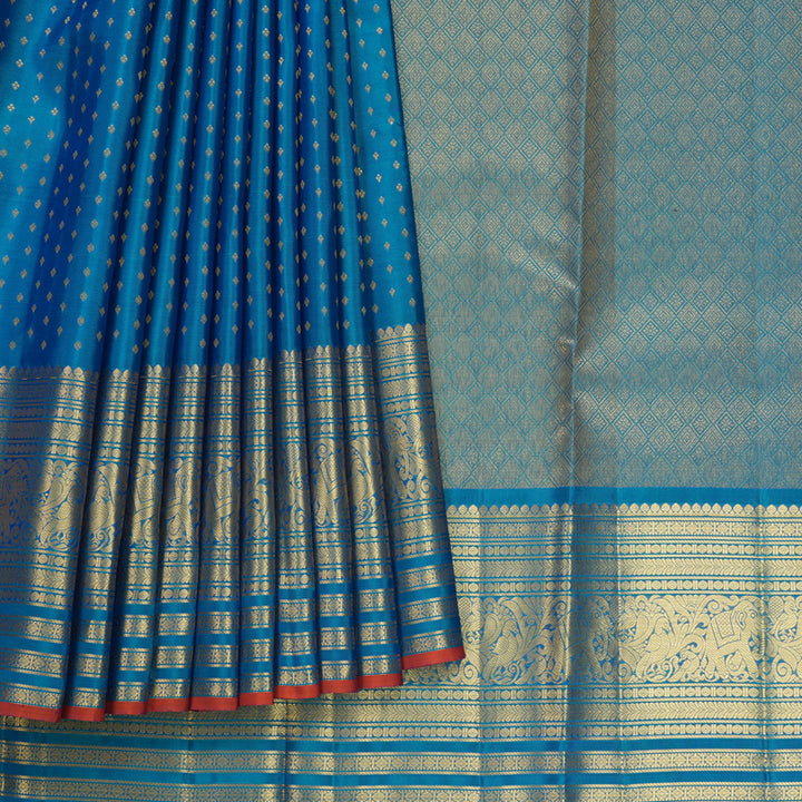 Hayagrivas Handloom Peacock Blue Kanjivaram Silk Saree KBF682G15-1