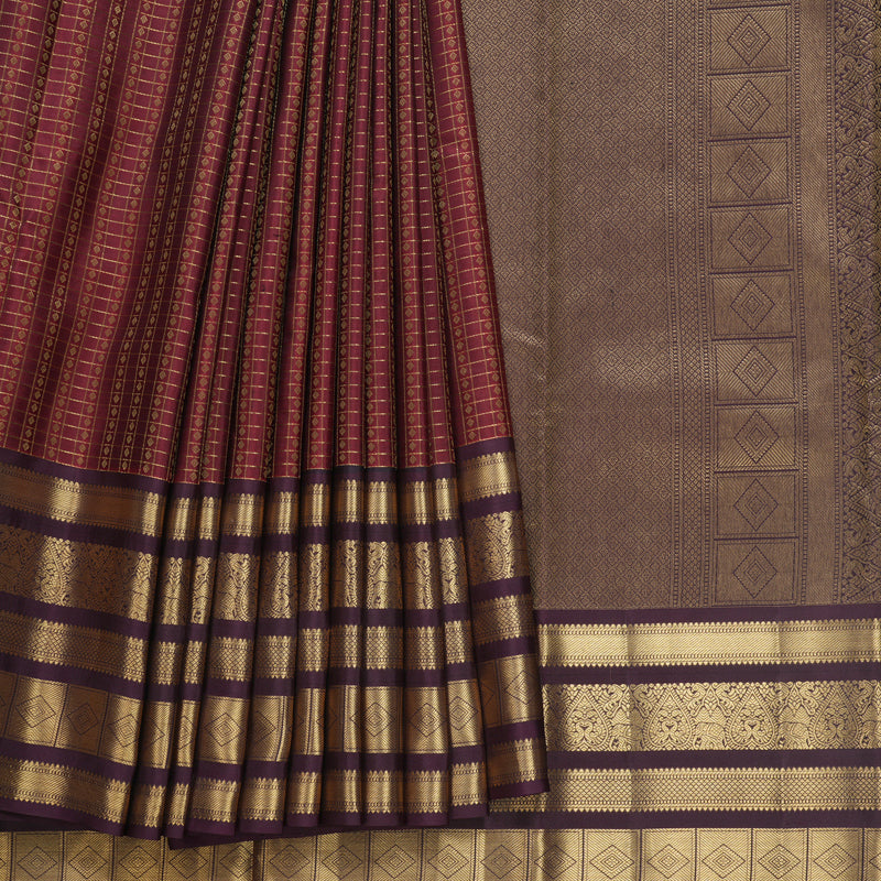 Hayagrivas Handloom Maroon Kanjivaram Silk Saree with Deep Plum Border KBF682G16-1