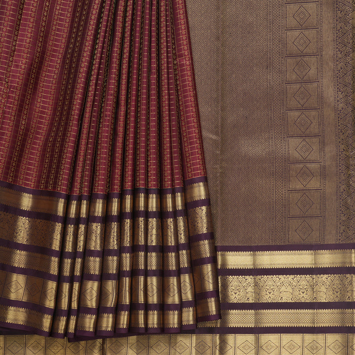 Hayagrivas Handloom Maroon Kanjivaram Silk Saree with Deep Plum Border KBF682G16-1
