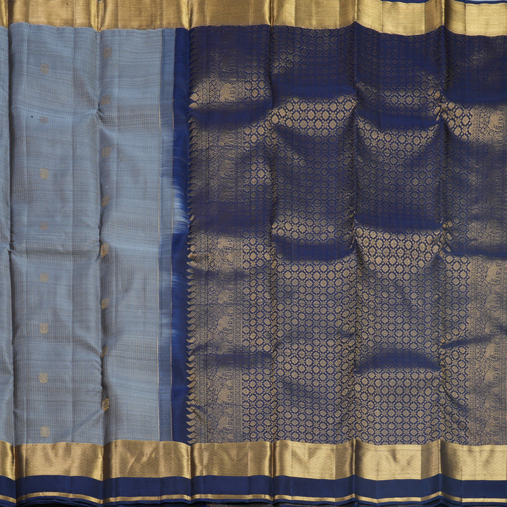 Hayagrivas Handloom Grey Kanjivaram Silk Saree with Navy Blue Border KBF682G6-3