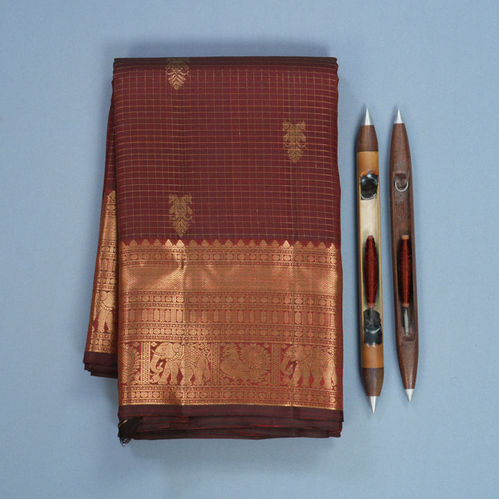 Hayagrivas Handloom Rust Maroon Kanjivaram Silk Saree KBF682G6-7