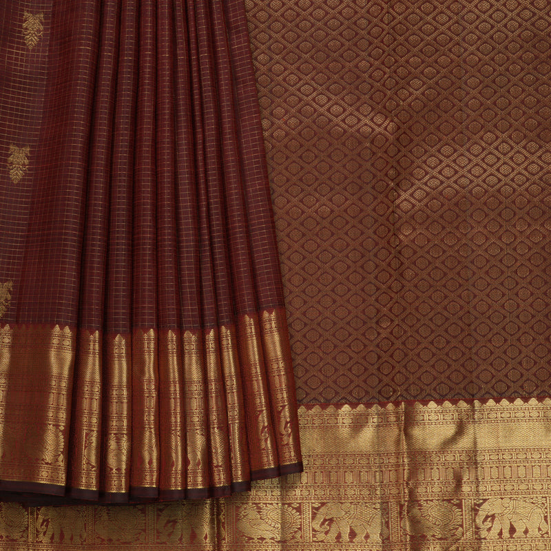Hayagrivas Handloom Rust Maroon Kanjivaram Silk Saree KBF682G6-7