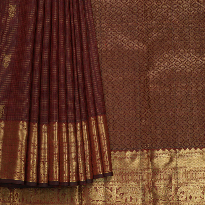 Hayagrivas Handloom Rust Maroon Kanjivaram Silk Saree KBF682G6-7