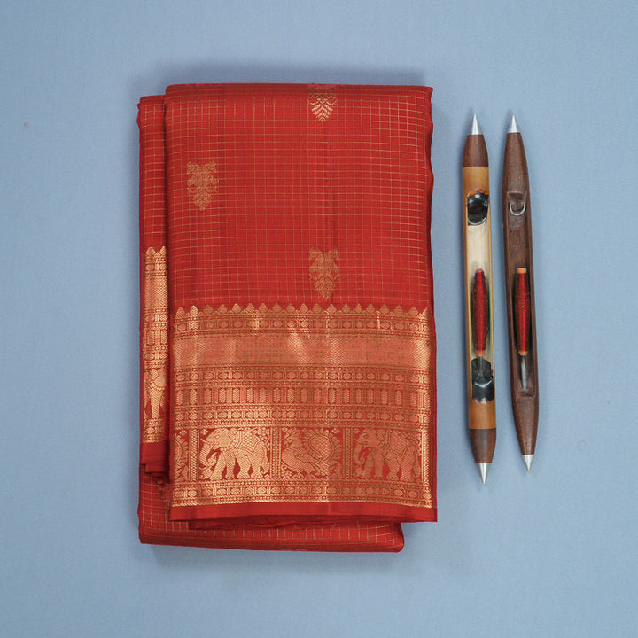 Hayagrivas Handloom Reddish Orange Kanjivaram Silk Saree KBF682G6-8
