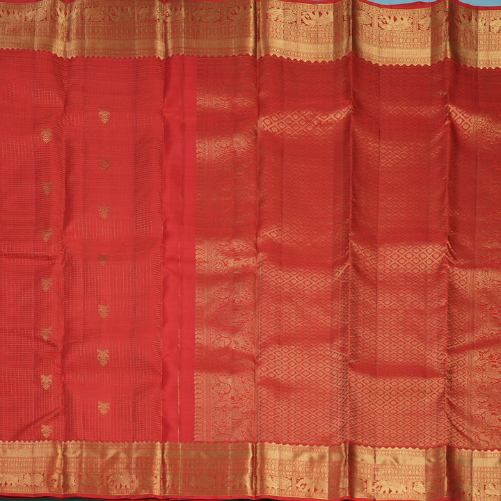 Hayagrivas Handloom Reddish Orange Kanjivaram Silk Saree KBF682G6-8