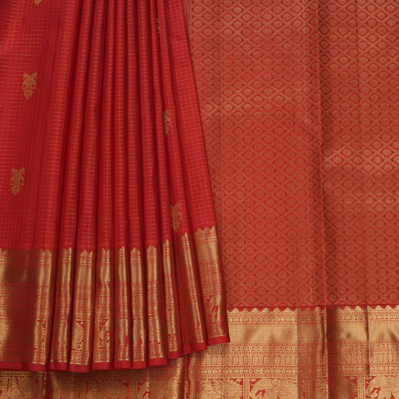 Hayagrivas Handloom Reddish Orange Kanjivaram Silk Saree KBF682G6-8