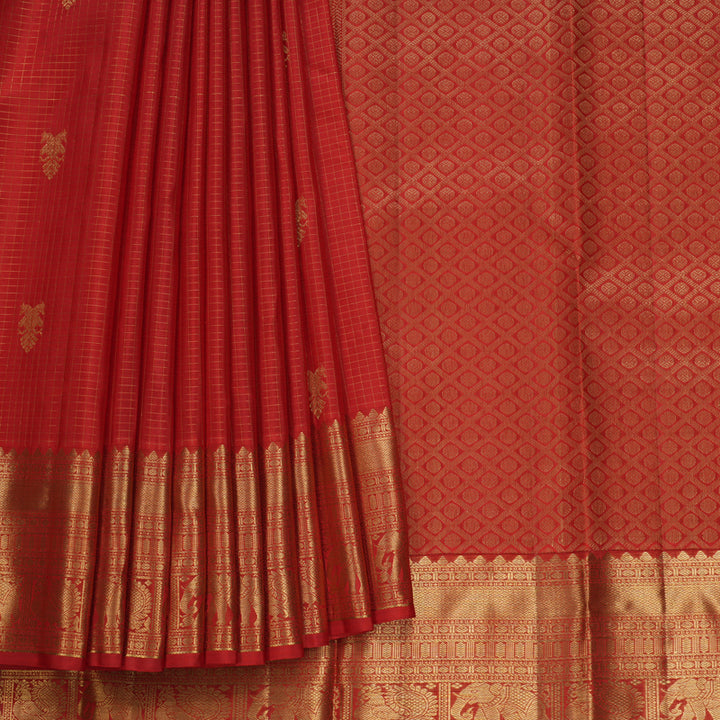 Hayagrivas Handloom Reddish Orange Kanjivaram Silk Saree KBF682G6-8