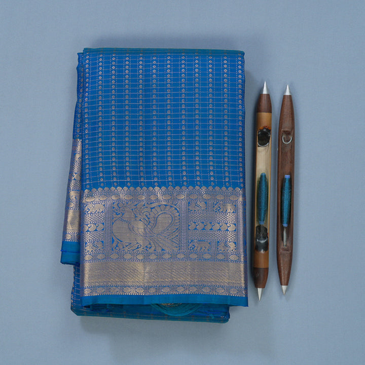 Hayagrivas Handloom Peacock Blue Kanjivaram Silk Saree KBF682G14-5