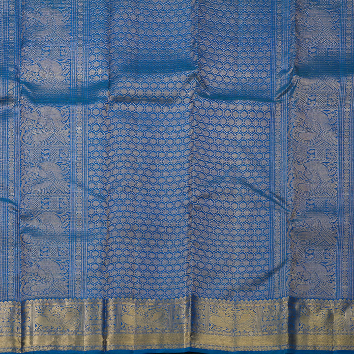 Hayagrivas Handloom Peacock Blue Kanjivaram Silk Saree KBF682G14-5