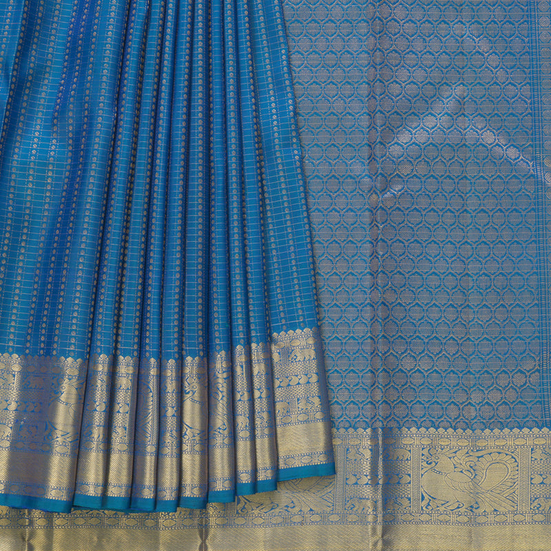 Hayagrivas Handloom Peacock Blue Kanjivaram Silk Saree KBF682G14-5