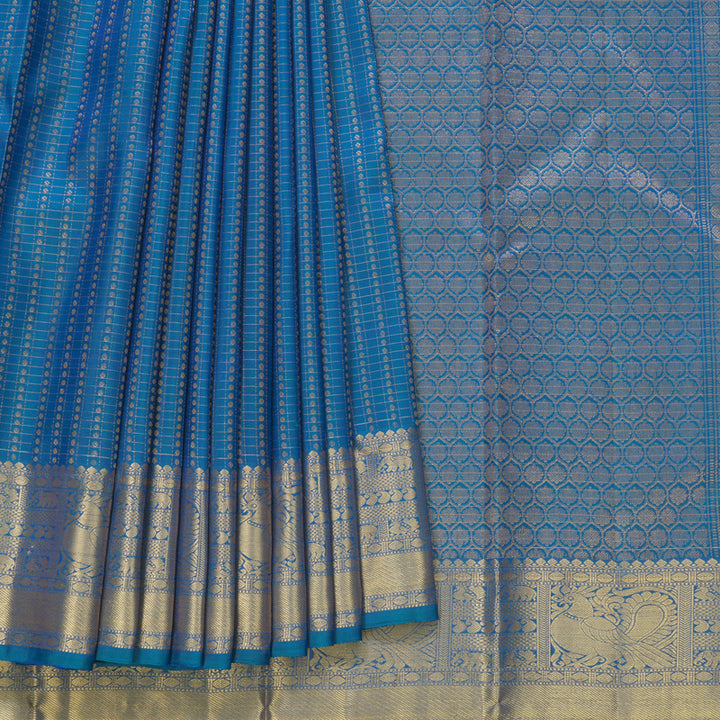 Hayagrivas Handloom Peacock Blue Kanjivaram Silk Saree KBF682G14-5