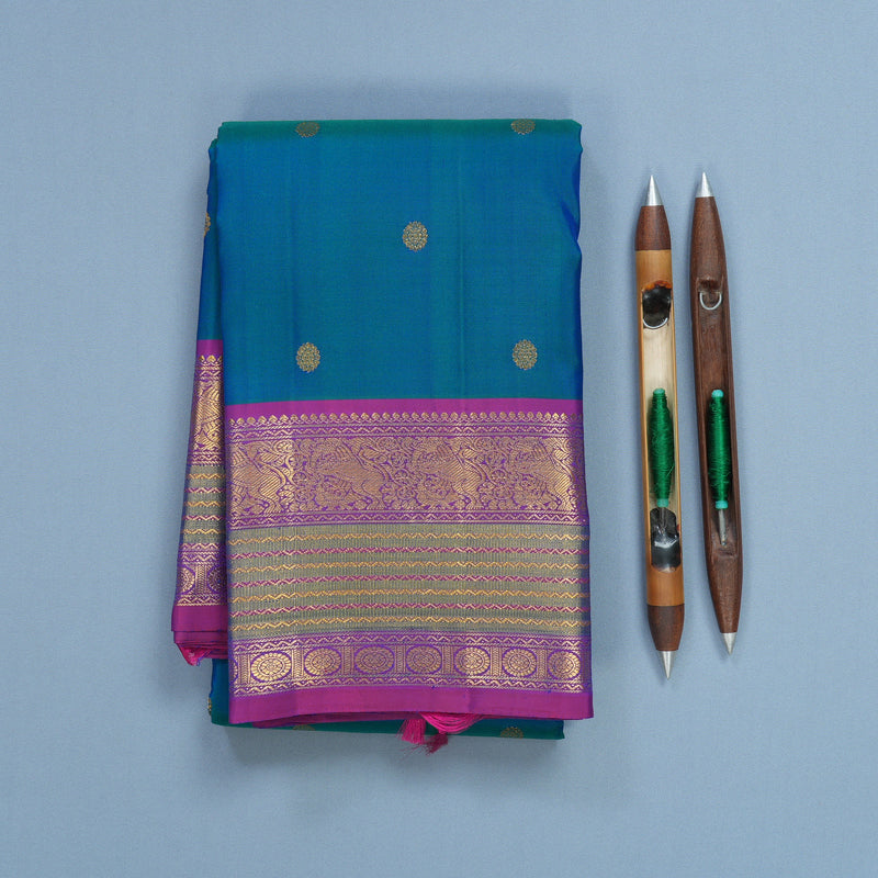 Hayagrivas Handloom Mayilkazhuthu Kanjivaram Silk Saree with Purple Border KBF683G1-1