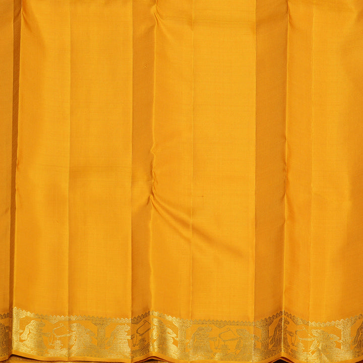 Hayagrivas Handloom Milk-White Kanjivaram Silk Saree with Mustard Yellow Border KBF683G5-1