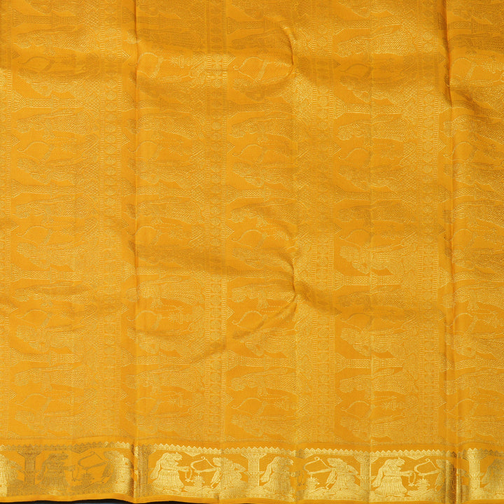 Hayagrivas Handloom Milk-White Kanjivaram Silk Saree with Mustard Yellow Border KBF683G5-1