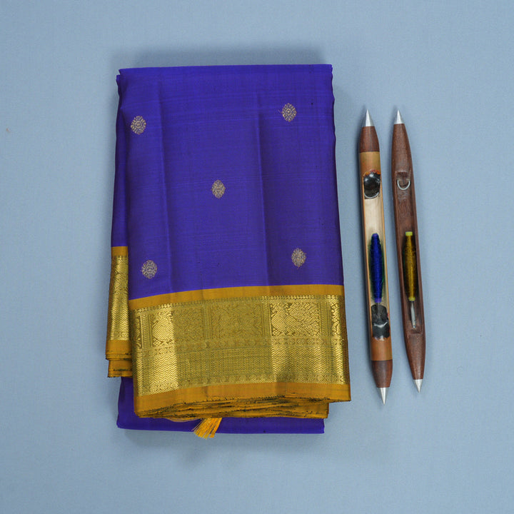 Hayagrivas Handloom MS Blue Kanjivaram Silk Saree with Sampanga Yellow Border KBF683G6-1