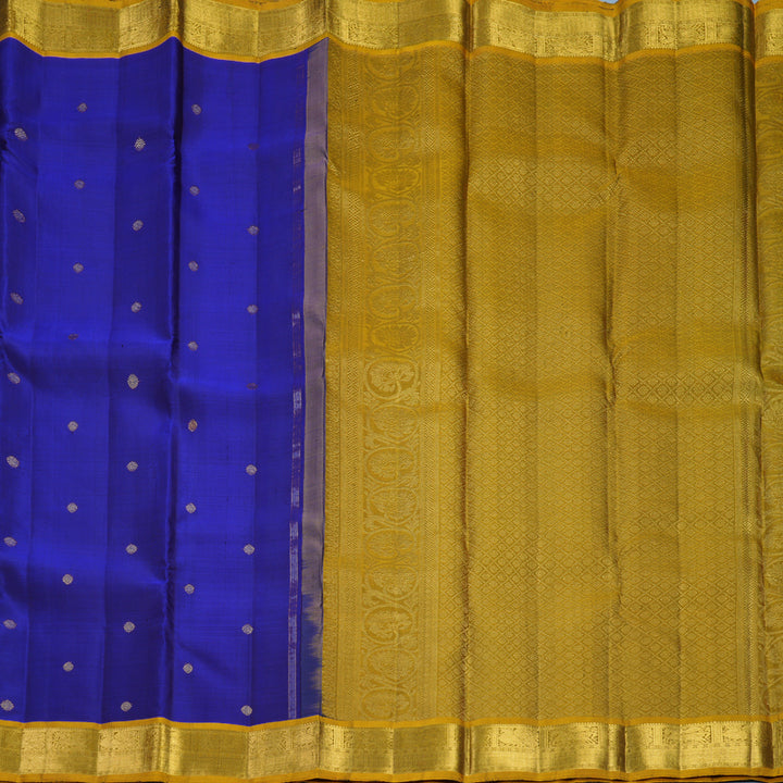 Hayagrivas Handloom MS Blue Kanjivaram Silk Saree with Sampanga Yellow Border KBF683G6-1