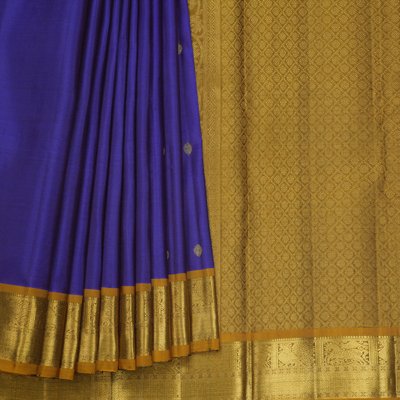 Hayagrivas Handloom MS Blue Kanjivaram Silk Saree with Sampanga Yellow Border KBF683G6-1
