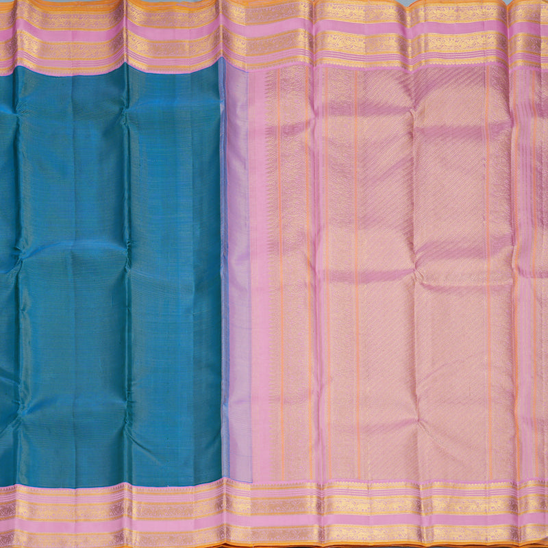 Hayagrivas Handloom Peacock Blue Kanjivaram Silk Saree with Baby Pink Border KBF686G2-1