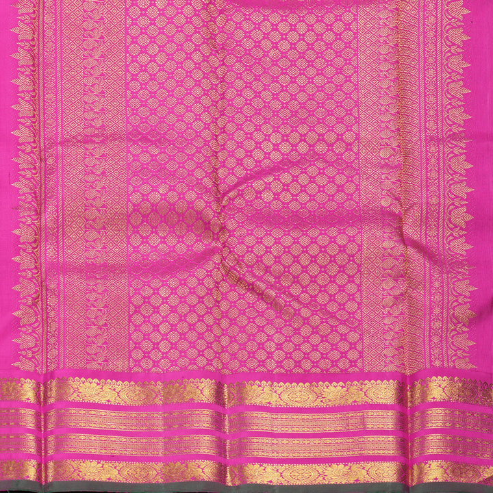 Hayagrivas Handloom Deep Ink Blue Kanjivaram Silk Saree with Rani Pink Border KBF686G2-2