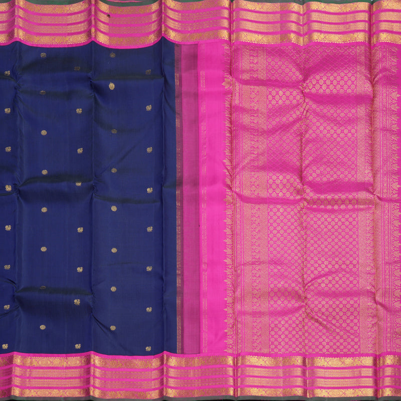 Hayagrivas Handloom Deep Ink Blue Kanjivaram Silk Saree with Rani Pink Border KBF686G2-2