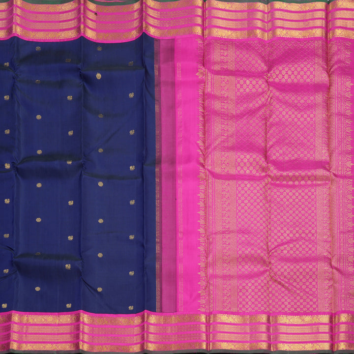 Hayagrivas Handloom Deep Ink Blue Kanjivaram Silk Saree with Rani Pink Border KBF686G2-2