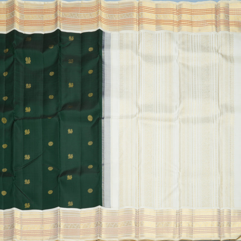 Hayagrivas Handloom Bottle Green Kanjivaram Silk Saree with Half-White Border KBF686G3-3