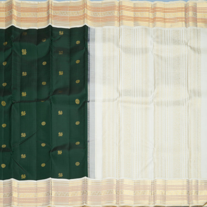 Hayagrivas Handloom Bottle Green Kanjivaram Silk Saree with Half-White Border KBF686G3-3