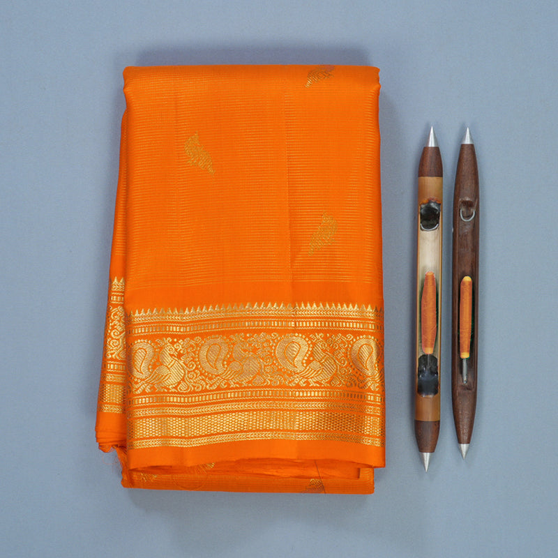Hayagrivas Handloom Orange Kanjivaram Silk Saree KBF686G4-1