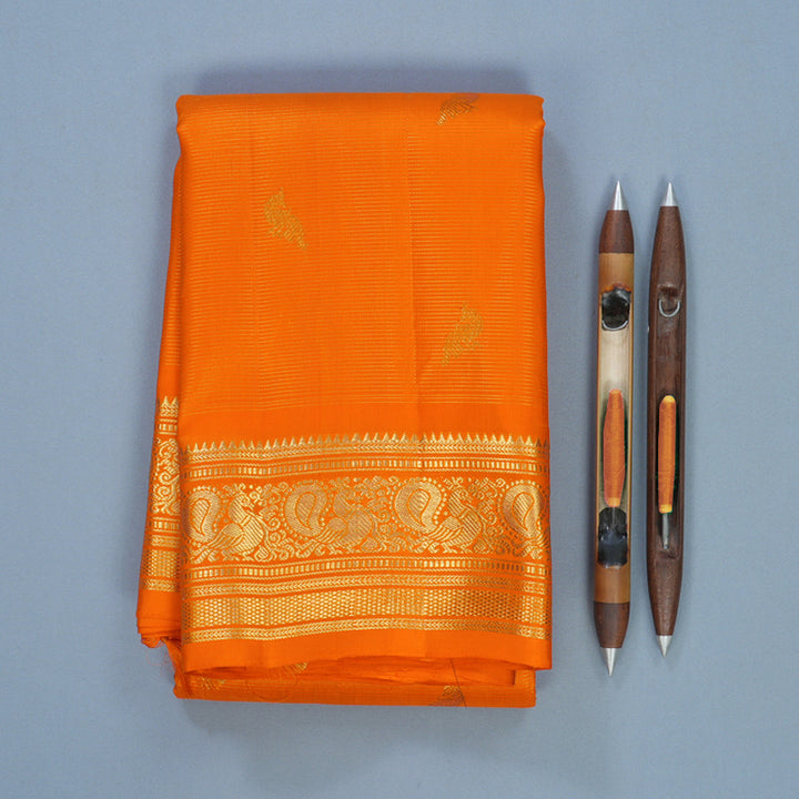 Hayagrivas Handloom Orange Kanjivaram Silk Saree KBF686G4-1