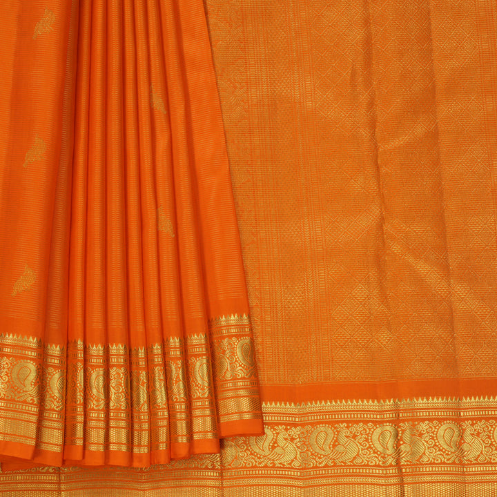 Hayagrivas Handloom Orange Kanjivaram Silk Saree KBF686G4-1