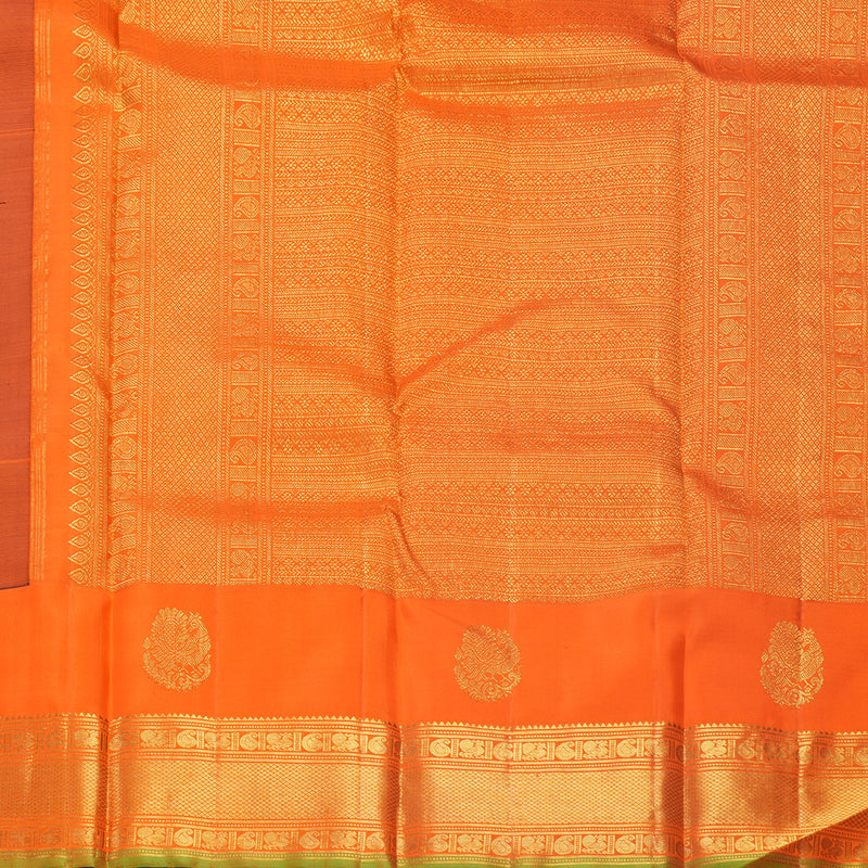Hayagrivas Handloom Bottle Green Kanjivaram Silk Saree with Orange Border KBF686G5-1