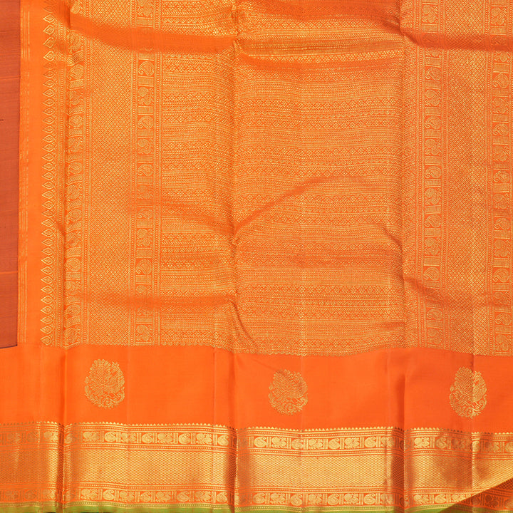 Hayagrivas Handloom Bottle Green Kanjivaram Silk Saree with Orange Border KBF686G5-1