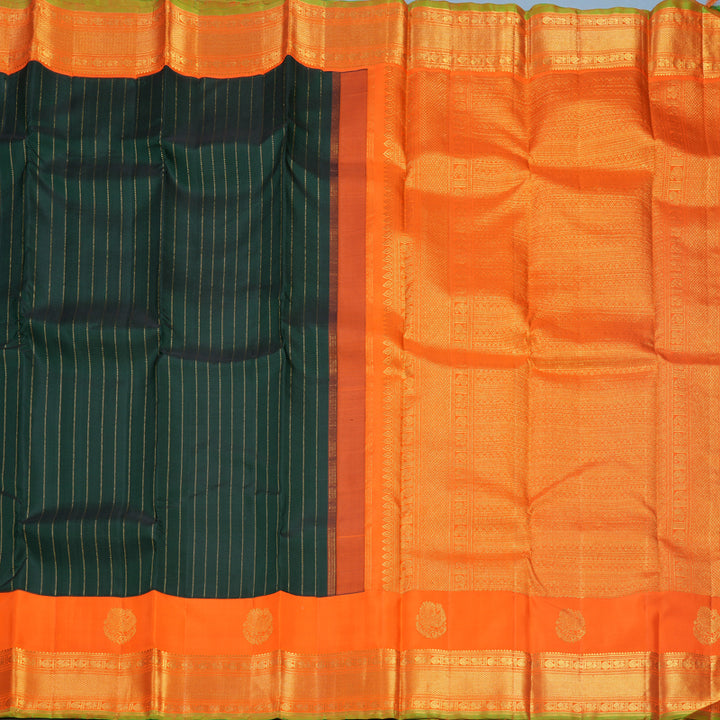 Hayagrivas Handloom Bottle Green Kanjivaram Silk Saree with Orange Border KBF686G5-1