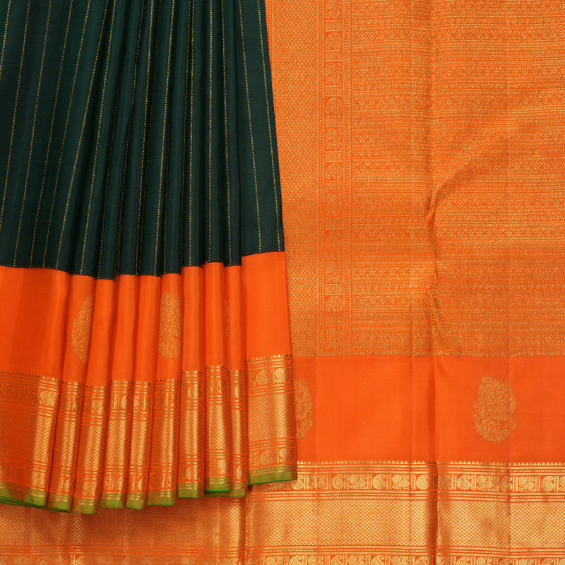 Hayagrivas Handloom Bottle Green Kanjivaram Silk Saree with Orange Border KBF686G5-1